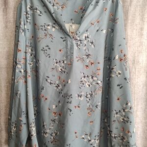 Hilary Radley Floral Blue Women's Top 2X